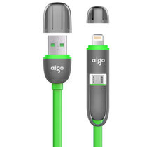 aigo爱国者 DL102 二合一通用USB数据线/充电线 1米 绿色 适于IPhone5s/6/6s/6s plus/三星/小米/魅族/HTC/华为等