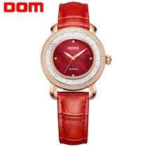 多姆（DOM）手表 女表 休闲潮流时尚皮带表女 防水镶钻女士手表(红色皮带玫瑰金表壳 G-86GL-4M)