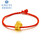 CNUTI粤通国际珠宝 黄金转运珠手链 足金3D硬金生肖羊红绳手链 约0.96g