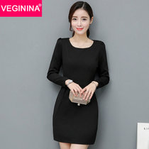 VEGININA 韩版修身一步裙包臀显瘦连衣裙长袖 10012(黑色 3XL)