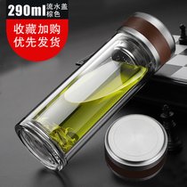 双层玻璃杯泡茶杯水晶饮水杯男喝水杯子便携隔热随手杯定制广告杯(流水盖棕色290ml [日常礼品杯])