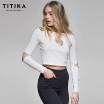 TITIKA瑜伽服新款运动健身瑜珈服简约镂空短腰长袖T恤63419(白色 L)
