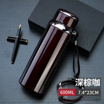 316不锈钢大容量保温杯800男女学生户外保温瓶户外1000水杯子便携(咖色600毫升送杯刷+杯套)