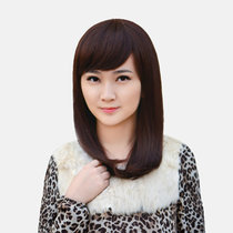 美元素假发 女 真人发混发唯美气质型中长发型  假发套mr089(x4手织顶心深栗色)