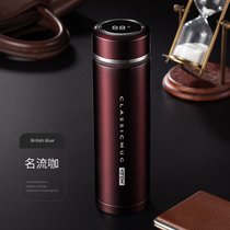 Vanow银杯水杯银内胆保温杯男士泡茶杯女杯子316不锈钢商务车载智能显温大容量刻字定制礼盒装(名流咖 500ML【999银内胆】)
