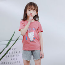 BEBEERU2020春夏款款儿童短袖韩版T恤32支休闲卡通男孩女孩上衣(100 玫红色)