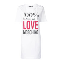 LOVE MOSCHINO米白色纯棉LOGO印花短袖半袖T恤式连衣裙3517-A0040米白色 时尚百搭