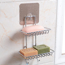 肥皂盒 卫生间沥水香皂盒不锈钢免打孔肥皂架创意无痕贴浴室香皂架(双层带挂钩)