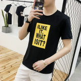 左岸男装圆领短袖T恤韩版修身青少年字母印花休闲半袖T恤衫(黑色 M)