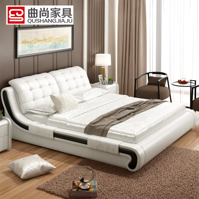 曲尚(Qushang) 双人床 皮床 皮艺床软床1.8米卧室家具0082(【定金】 【床+山棕床垫+2柜】)