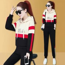 潮牌运动套装女2021新款春季连帽卫衣两件套韩版大码春秋跑步服女(大红色 【优质版 好质量】 3XL 【建议135-145斤】)