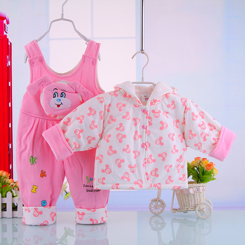 宝宝棉衣服装儿童外出服保暖背带裤套装5078(粉红色 73cm)图片大全