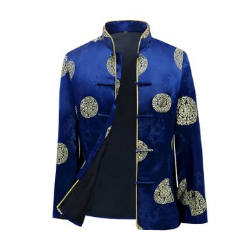 唐装男女中老年人长袖过寿外套爷爷奶奶生日礼服(女宝蓝色)(170/m)