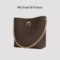 MICHAEL&KILANS 品牌包包女包新款单肩包时尚百搭水桶包女女士斜挎包B2210799(咖啡色)