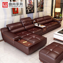 曲尚(Qushang)沙发大小户型客厅整装皮沙发简约现代真皮沙发皮艺沙发组合家具(双人位+单人位+贵妃位)