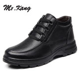 米斯康（MR.KANG） MR.KANG男士棉鞋皮鞋男鞋牛皮加绒保暖绒毛高帮鞋子5508(38)(5508系带黑色)
