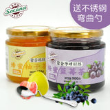 送弯曲勺 Socona蜂蜜柚子茶500g+蓝莓茶500g韩国风味水果酱冲饮品