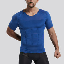 塑身短袖男士无痕透气打底休闲T恤修身塑形收腹半袖轻薄速干汗衫青年运动健身(蓝色 XL推荐体重170-210斤)