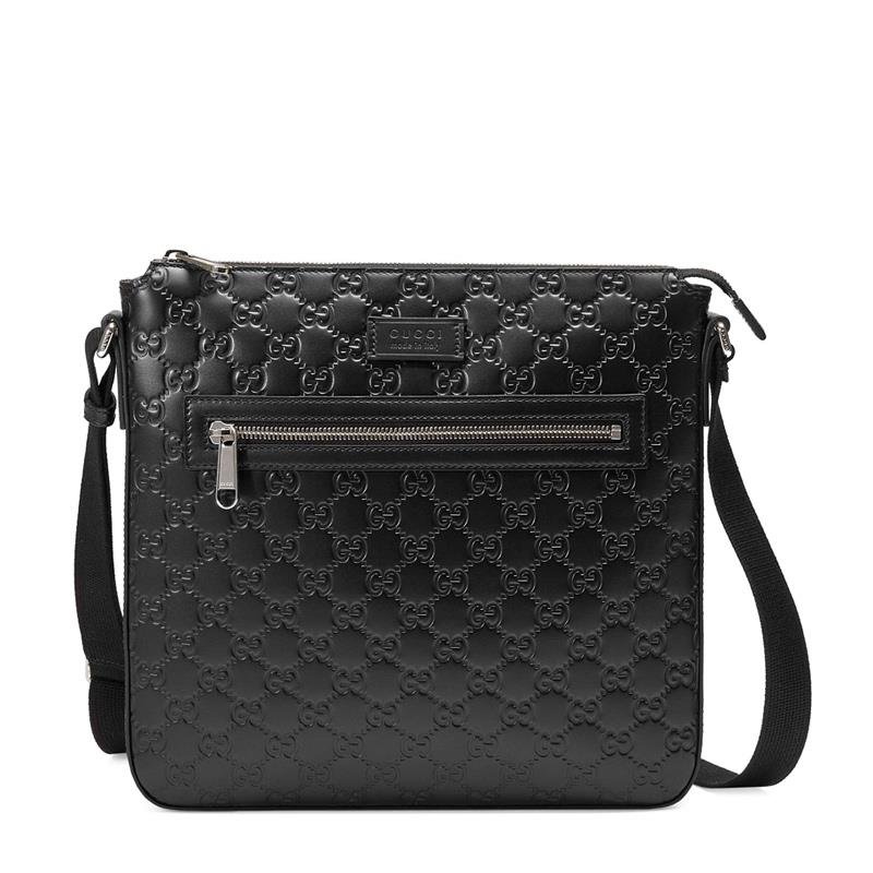 单肩包gucci古驰signature黑色皮革男士挎包406408黑色返回商品页