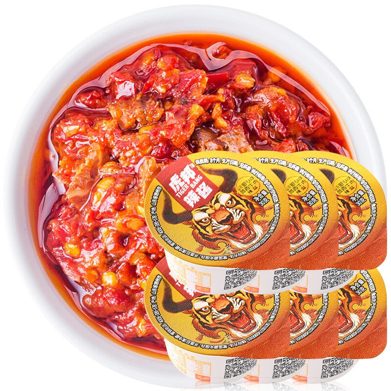虎邦辣椒酱鲁西牛肉辣酱30g6杯香辣鲜辣下饭拌面调味蘸料