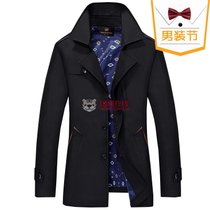 FGN/富贵鸟 男装时尚立领风衣商务绅士夹克外套薄款 16061FG785(黑色 XXXL)