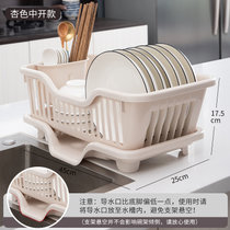 日本沥水碗架厨房放碗架碗碟沥水架塑料放碗置物架单层置碗架家用(杏色中开 默认版本)