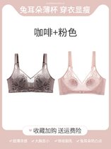 SUNTEK内衣女夏季薄款大胸显小文胸无钢圈聚拢收副乳防下垂大码胸罩超薄(咖啡+粉色 38/85D)