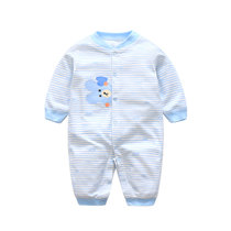 贝壳元素婴儿连体衣服秋装新生儿纯棉哈衣男女宝宝爬爬服xhy0237(80 蓝白条)