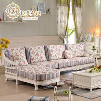 拉斐曼尼 HS008 韩式田园布艺沙发 现代简约客厅小户型沙发组合实木家具(3人位+左贵妃 默认)