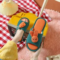 SUNTEK回力儿童卡通可爱棉拖鞋男童女童居家室内地板防滑厚底亚麻布拖鞋(26-27(内长约16.5cm) 墨绿萝卜兔 (开口款))