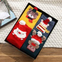 蔓楚女士可爱圣诞袜卡通立体耳朵中棉袜子4色装均码其他 可爱卡通立体圣诞袜