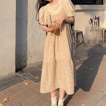法式碎花吊带连衣裙子2021夏季新款女装气质显瘦A字长裙两件套装(黄套装【黄色上衣+连衣裙】 XL)