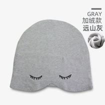 SUNTEK睡帽女可爱夏季薄款包头帽睡眠空调防风睡觉保暖儿童月子帽子(XS码（适合头围44-48cm）建议0-3岁宝宝 加绒款：眯眯眼-气质灰)