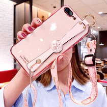 iphone8plus手机壳 苹果7plus电镀硅胶保护套 苹果7/8Plus包边防摔碗带支架斜跨挂绳软壳男女手机套(图1)