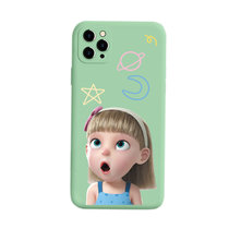 C爆火傲娇版小女孩彩绘液态仿硅胶手机壳适用iPhone 华为vivo/OPPO全系列卡通硅胶手机壳（下单备注型号）(傲娇女孩-抹茶绿 iphone XSMAX)