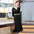 MISS LISA韩版时尚气质中长款V领连衣裙修身大码裙子YWZ8113(黑色 XXXL)