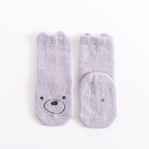 冬季新款加厚羽毛绒卡通袜婴幼儿小童宝宝防滑地板袜子批发(灰色 S码)