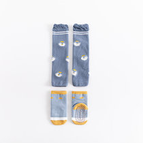 秋冬季毛圈加厚宝宝卡通护膝婴儿护腿爬行袜子套装儿童地板袜(蓝色企鹅 S码0-1岁袜底长10cm)