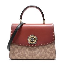 COACH 蔻驰 女士Parker山茶花系列铆钉PVC配皮斜挎单肩手提包 53349(棕色)