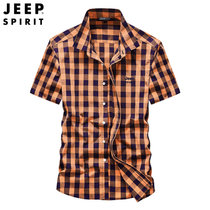 JEEP SPIRIT吉普短袖衬衫工装格纹纯棉半袖衬衫大条纹夏装新款百搭上衣潮(桔色 XL)