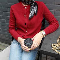 MISS LISA针织衫开衫长袖韩版修身百搭洋气外搭厚款毛衣外套K11031(红色 L)