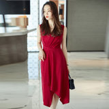 MISS LISA韩版时尚气质中长款连衣裙女式修身显瘦打底裙YS3323(红色 S)