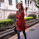 莎莱茜春秋外套时尚绑带长袖外套特别下摆风衣XY210122(红色 M)