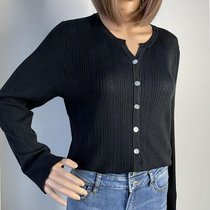 针织衫女2021秋季新款韩版时尚圆领打底长袖显瘦百搭气质上衣开衫(黑色 XXL)