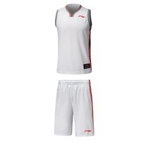 李宁篮球服套装夏速干透气凉爽篮球比赛服大码T恤短裤团购运动服(AATM045标准白 XL)
