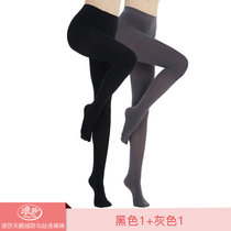 浪莎丝袜女春秋款中厚天鹅绒连裤袜薄款防勾丝黑肉色连体打底袜夏(GM/98353/黑1灰1 均码)