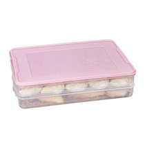 厨房饺子盒冻饺子家用冰箱保鲜收纳盒放饺子的速冻盒冷冻水饺托盘(2层1盖 粉色 默认版本)