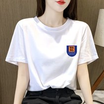 SUNTEK短袖t恤女装2022年新款夏季设计感国潮风ins白色宽松大码上衣(3XL 176-200斤 蓝色字母标)