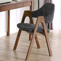 家逸 实木榉木餐椅休闲椅电脑椅办公椅咖啡椅北欧创意布艺凳子(灰色+胡桃色)