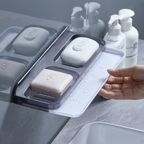 肥皂盒吸盘免打孔壁挂式浴室置物架家用卫生间创意双格沥水香皂盒(透灰+深灰)